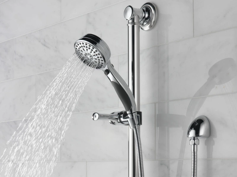 Single-handle faucet with slide bar and telephone shower.