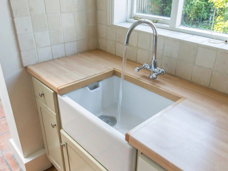 porcelain kitchen sink.