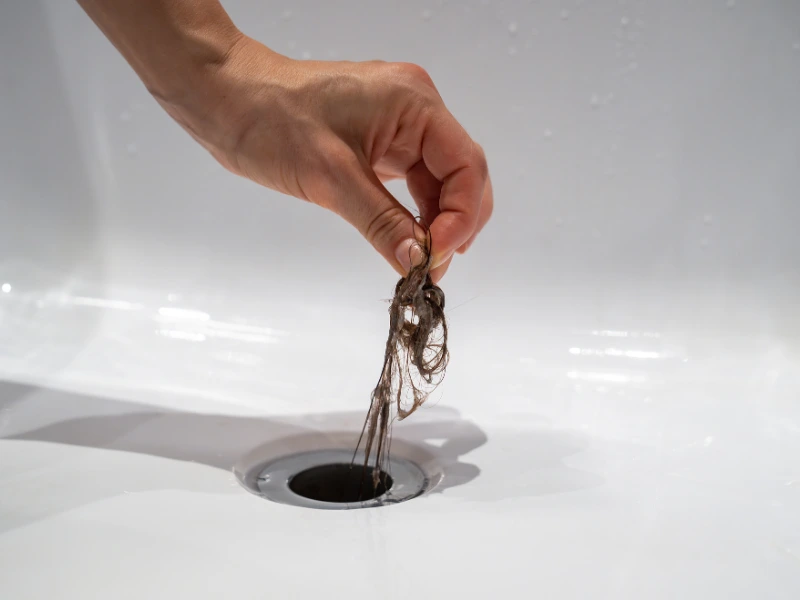 drain clogged with hair.